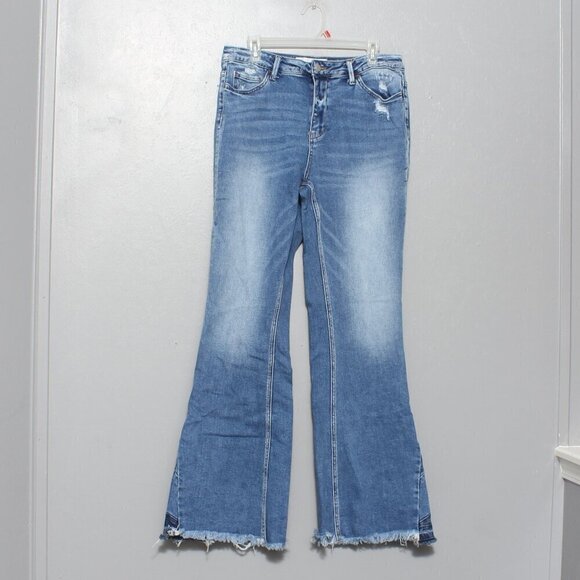 Bridge by gly high rise flare distressed raw hem bell bottom jeans - Picture 1 of 9